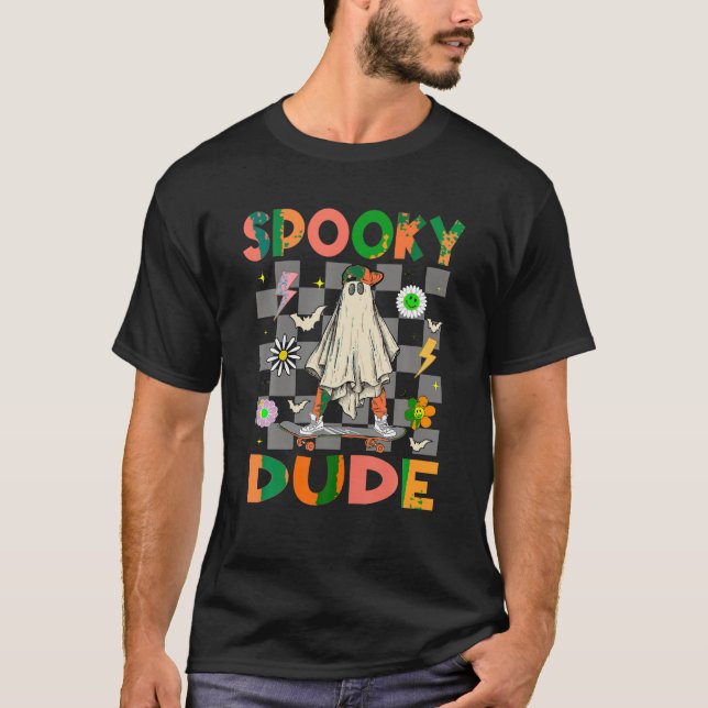 T-shirt Skateboard Boo Ghost Éffrayant Dude Hippie Hallowe (Devant)