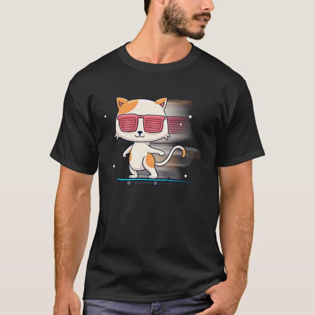 T-shirt Skateboard Chat Kitten Propriétaire animal (Devant)