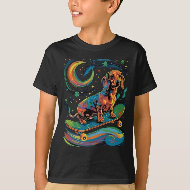 T-shirt Skateboard Dachshund Adventure | Enfants amusants (Devant)