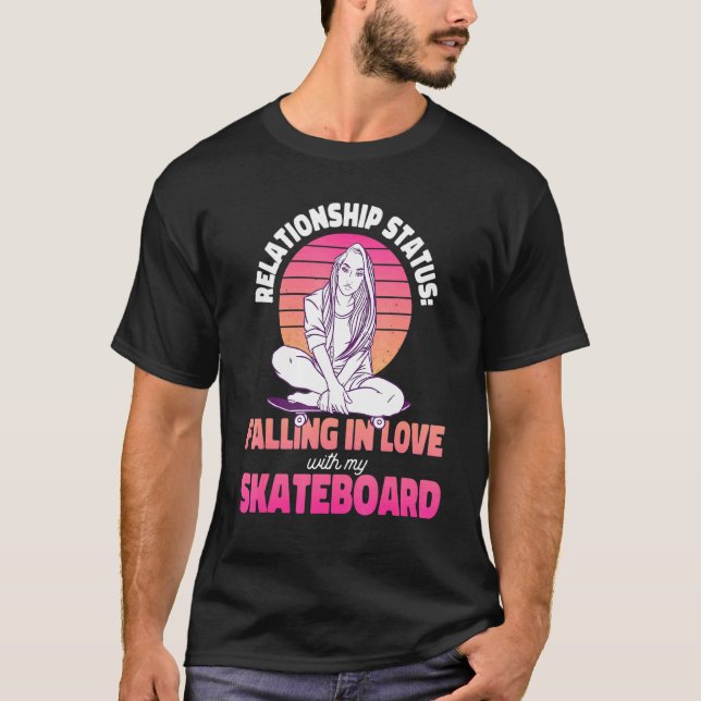 T-shirt Skateboard Girl Retro Sunset Love Design (Devant)