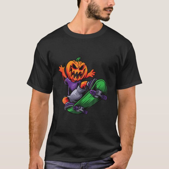 T-shirt Skateboard Halloween Retro Sunset Party Citrouille (Devant)