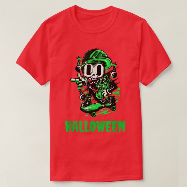T-shirt Skateboard Halloween Skeleton  (Design devant)