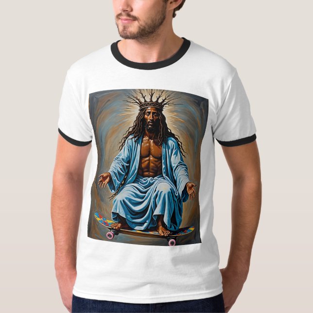 T-shirt Skateboard Jesus Crowned King Streetwear Tee (Devant)
