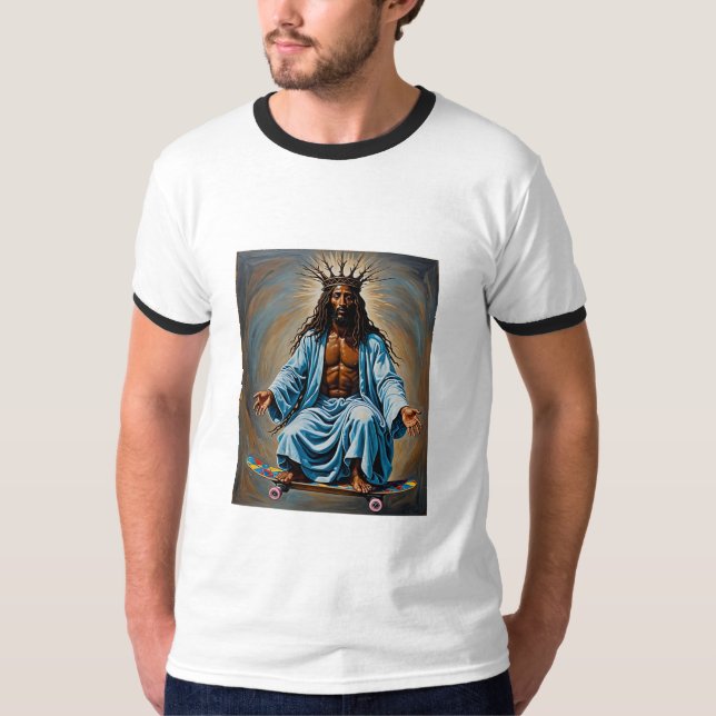 T-shirt Skateboard Jesus Crowned King Streetwear Tee (Devant)