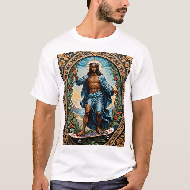 T-shirt Skateboard Jesus Sacred Art Drôle Religieux T-Shir (Devant)