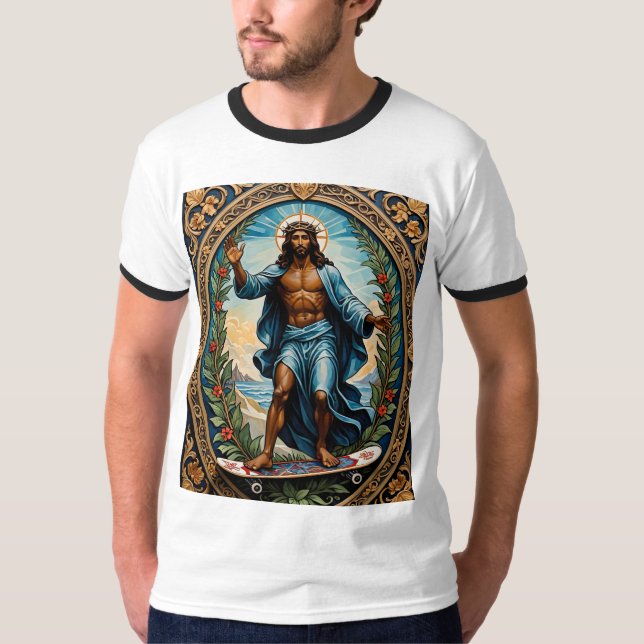 T-shirt Skateboard Jesus Sacred Icon Art Graphic Tee (Devant)