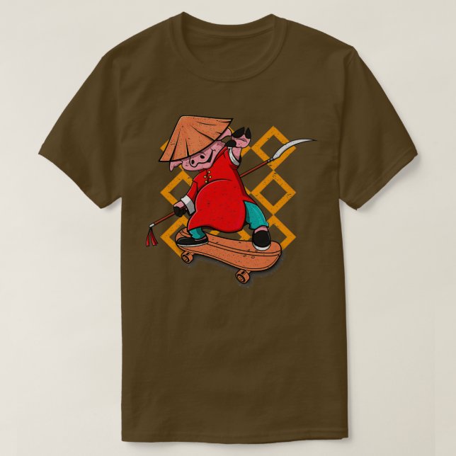 T-shirt Skateboard Kung Fu Pig (Design devant)