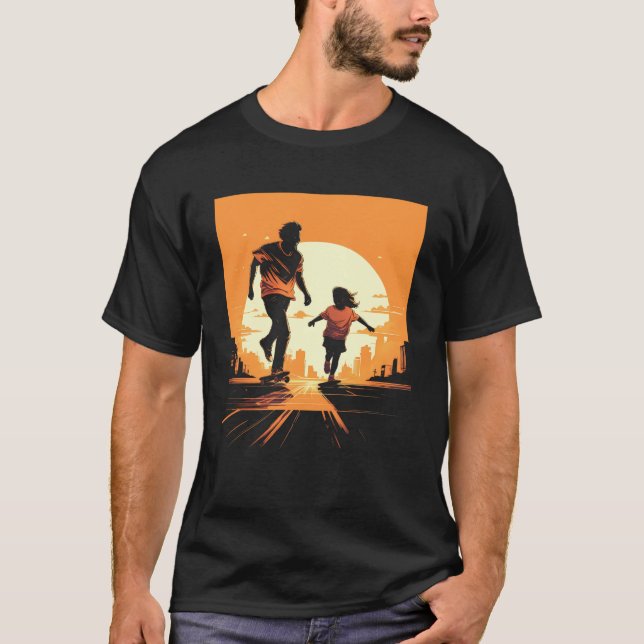 T-shirt Skateboard Skateboard Papa Skateboarder Père Daugh (Devant)