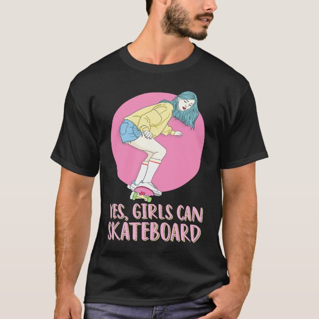 T-shirt Skateboarder Skater Girl 80s Pastel Yes Girls Can  (Devant)