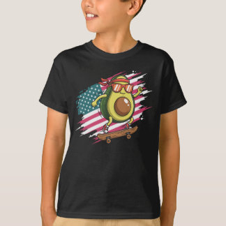 T-shirt Skateboarding Avocado USA Flag Funny Skater Design