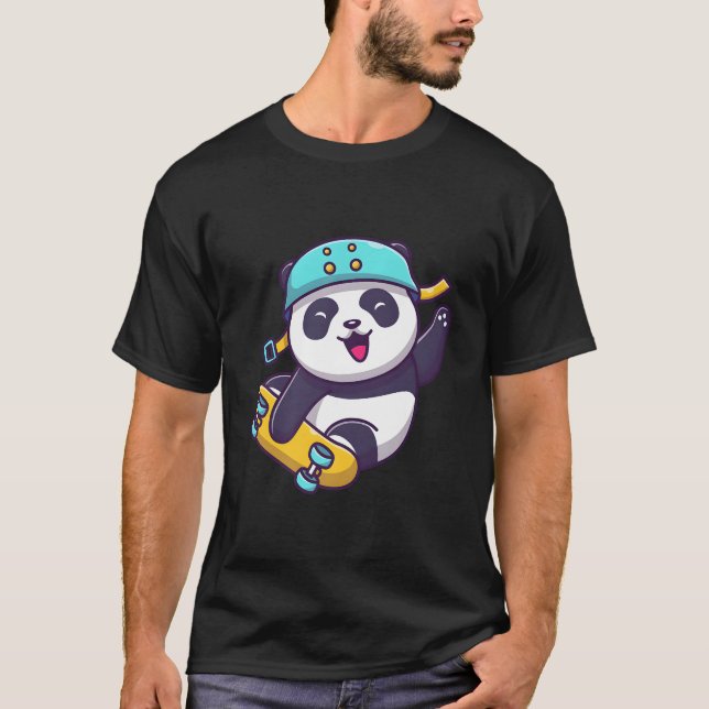 T-shirt Skateboarding Happy Panda Skateboard Sporty Animal (Devant)