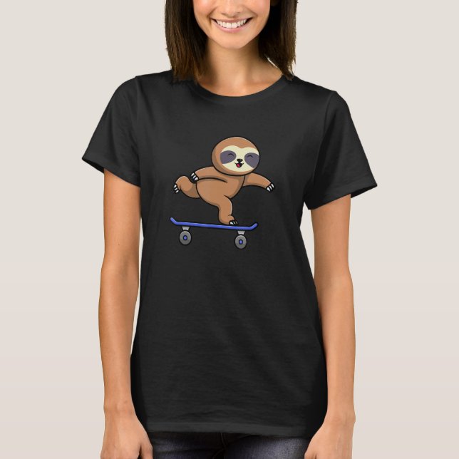 T-shirt Skateboarding Happy Sloth Skateboard Cute Sporty A (Devant)
