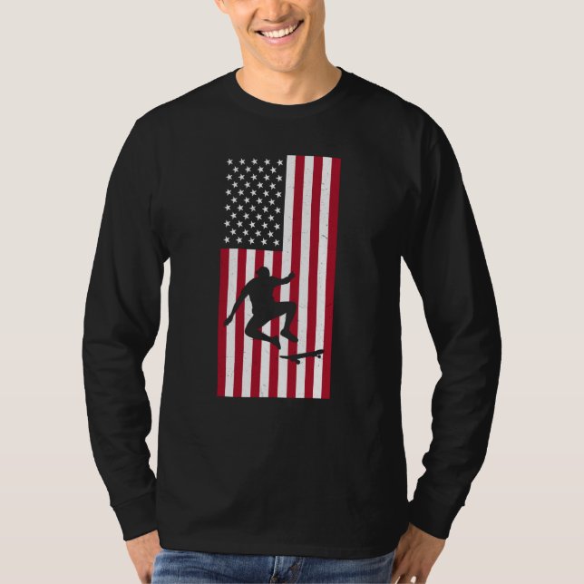 T-shirt Skateboarding Vintage American Flag Skateboarding (Devant)