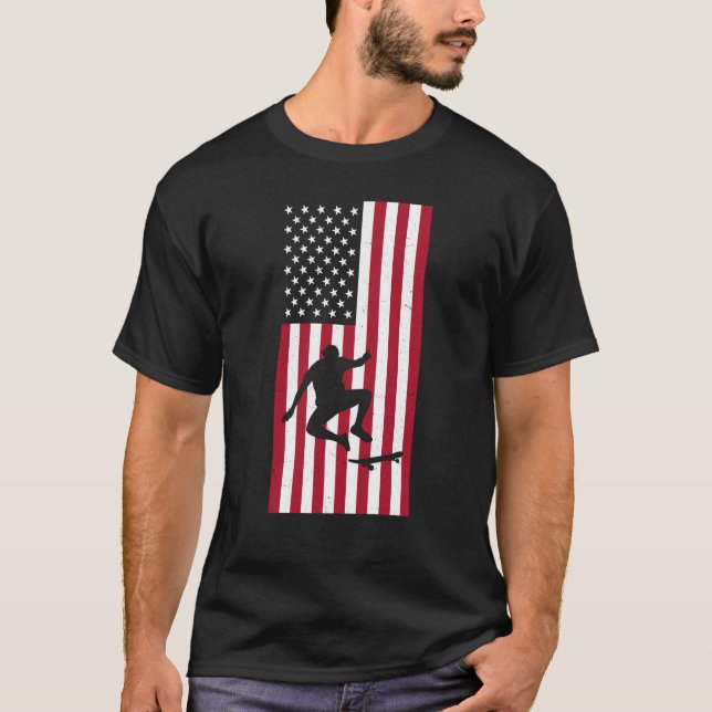T-shirt Skateboarding Vintage American Flag Skateboarding (Devant)
