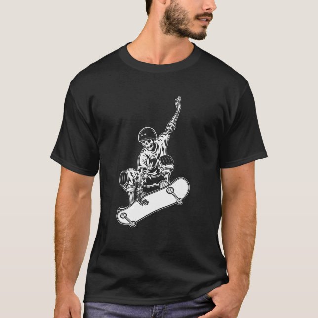 T-SHIRT SKATEBOARING SKATER FUNNY HALFPIPE SKELETON (Devant)