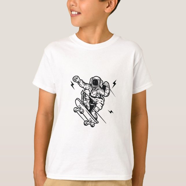 T-shirt Skater Astronaut Black Line Art Tee (Devant)