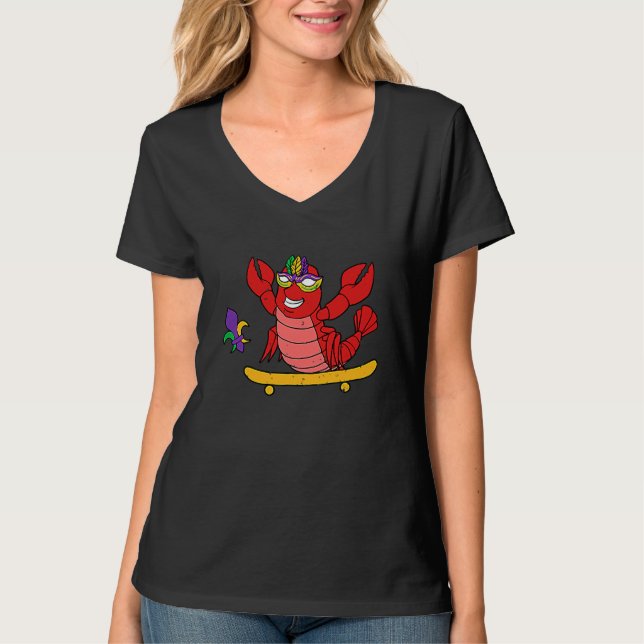 T-shirt Skater Crawfish Pocket Mardi Gras Mask Carnival Sk (Devant)