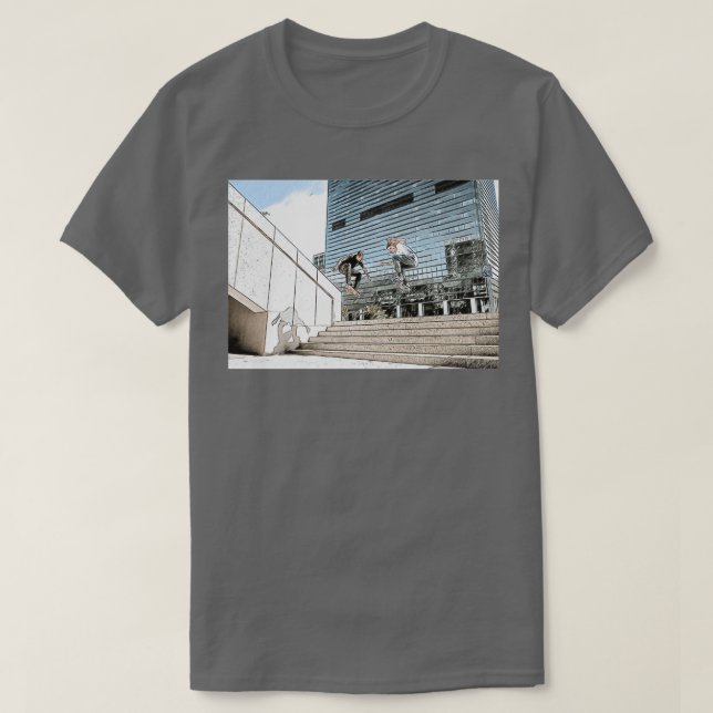 T-shirt skater extrême cascade utilisation skateboard dans (Design devant)