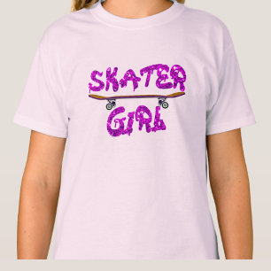 T-shirt Skater Girl Purple Pink Skateboard