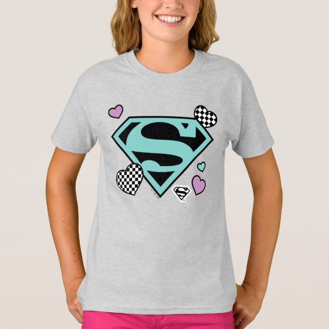 T-shirt Skater Girl Supergirl Coeurs S-Shield (Devant)