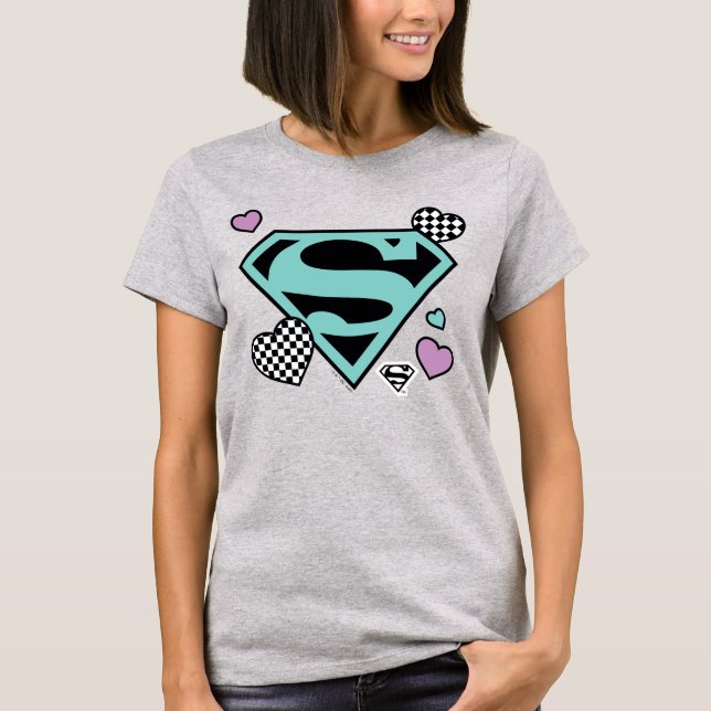 T-shirt Skater Girl Supergirl Coeurs S-Shield (Devant)