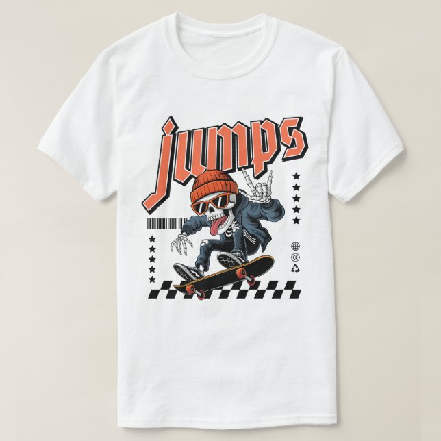 T-shirt Skater Skeleton "Jumps" Street Style Graphique (Design devant)
