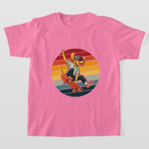 T-shirt Skateur Chien Vintage dans un Cercle Rétro