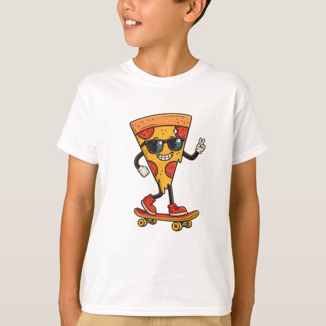 T-shirt Skateur Pizza Cool (Devant)
