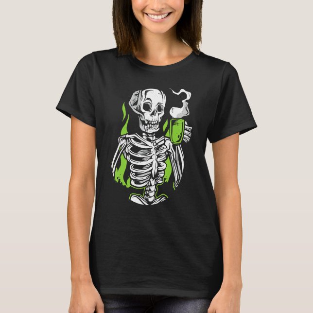 T-shirt Skeleton Alien crâne Boire café (Devant)