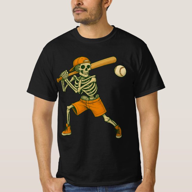 T-shirt Skeleton Batting Baseball Halloween Mens Womens Ki (Devant)