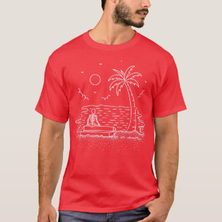T-shirt Skeleton Beach Chaud Summer Nature Line Art 