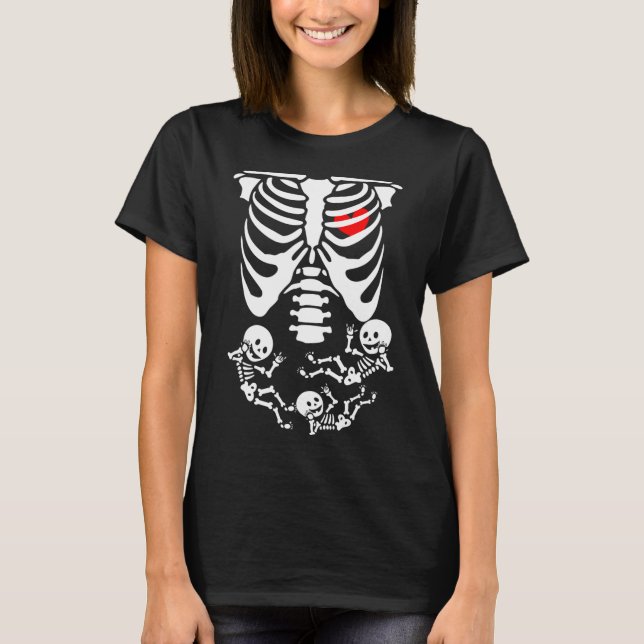 T-shirt Skeleton Bébé Halloween Grossesse Couples Costumes (Devant)