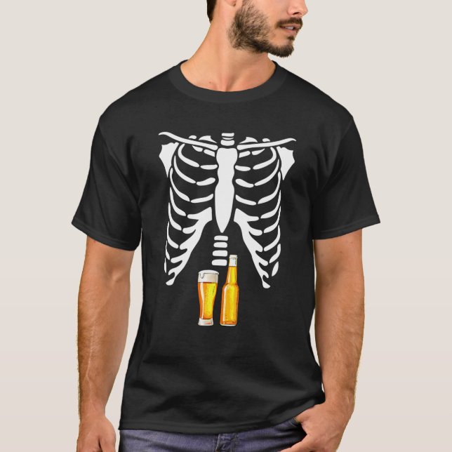 T-shirt Skeleton Bière Tee - shirts X rayon Halloween Gros (Devant)