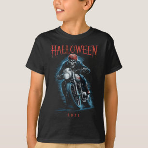 T-shirt Skeleton Biker Sur Moto Halloween 2024 Éffrayant