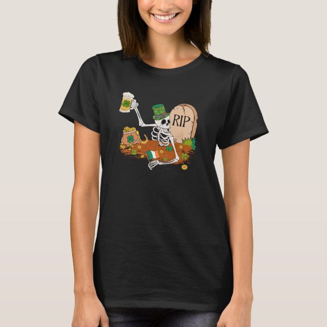 T-shirt Skeleton Boire Bière Jour de la Saint Patrick Lepr (Devant)