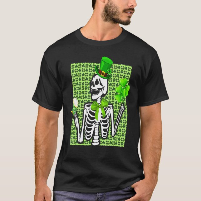 T-shirt Skeleton Boire Bière verte St Patrick S Day Iris (Devant)