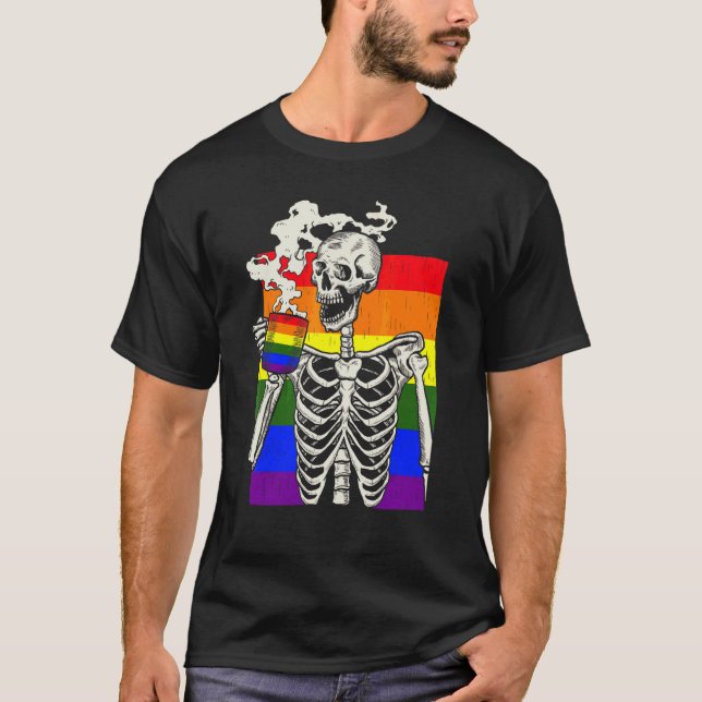 T-shirt Skeleton Boire Café Lgbt Q Retro Gay pride Fl (Devant)