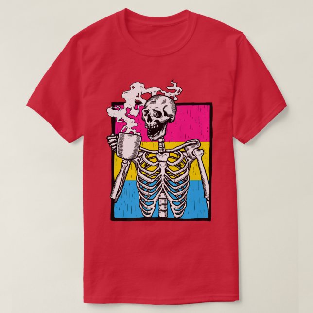 T-shirt Skeleton Boire Café LGBTQ Panseual Pride Pan  (Design devant)