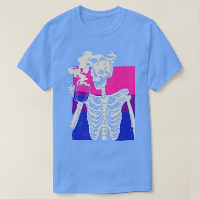 T-shirt Skeleton Boire Café LGBTQ Retro Biseual Pride (Design devant)