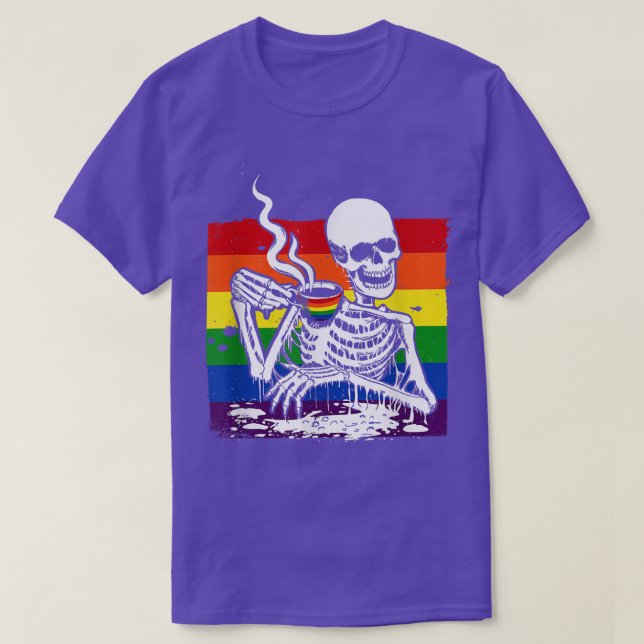 T-shirt Skeleton Boire Café LGBTQ Retro Gay pride Fla (Design devant)