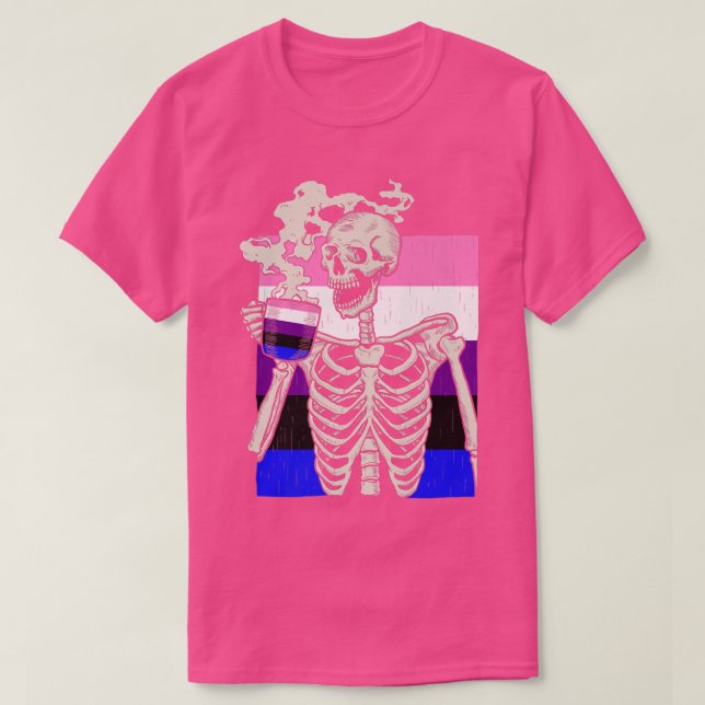 T-shirt Skeleton Boire Café LGBTQ Retro Genderfluide P (Design devant)