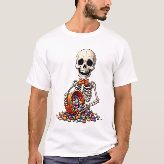 T-shirt Skeleton Candy Bowl Halloween (Devant)