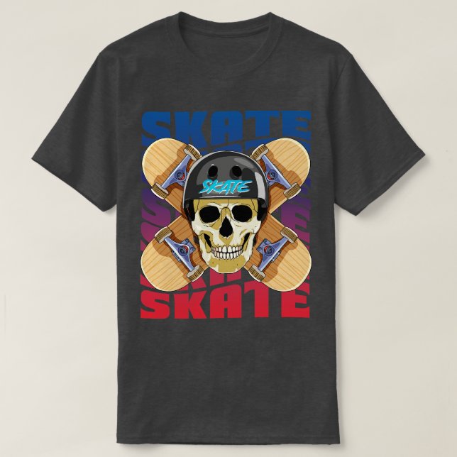 T-shirt Skeleton Casque Skateboard Skateboard Decks Skate (Design devant)