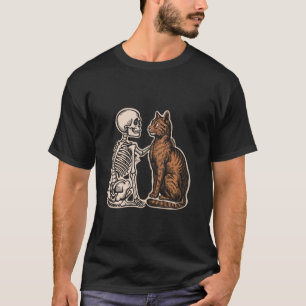 T-shirt Skeleton Cat Friendship Halloween Amoureux des cha