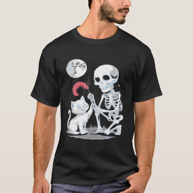 T-shirt Skeleton Cat Halloween Funny Cute Spooky Essential (Devant)
