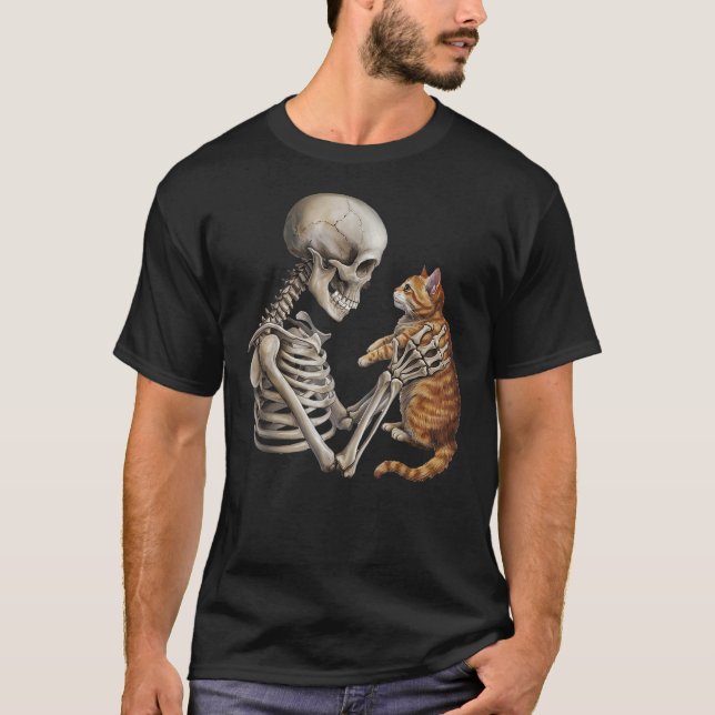 T-shirt Skeleton Cat Skull Kitty Cute Goth Adult Halloween (Devant)