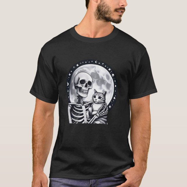 T-shirt Skeleton Chat Crâne Kitty mignonne Halloween Homme (Devant)