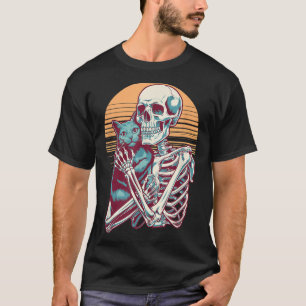 T-shirt Skeleton Chat Crâne Kitty Vintage Halloween Hommes