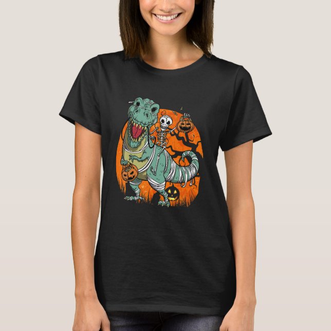 T-shirt Skeleton Citrouille équitation maman Dinosaur rex  (Devant)