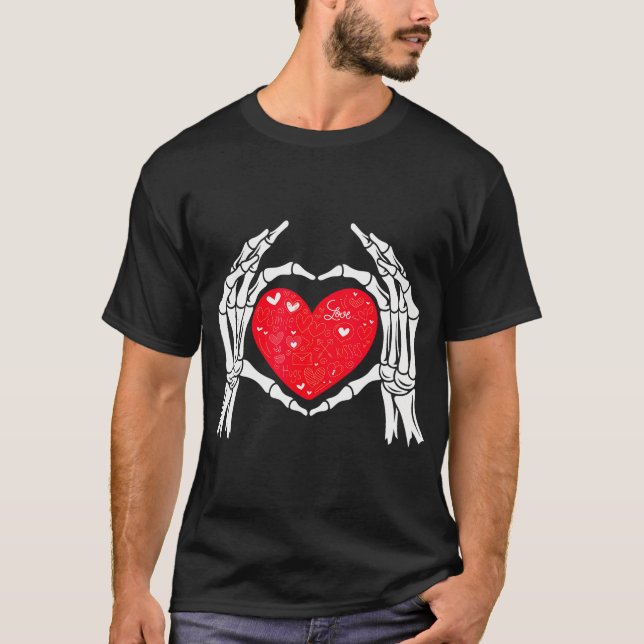 T-shirt Skeleton Coeur main amour Valentines Jour Hommes F (Devant)